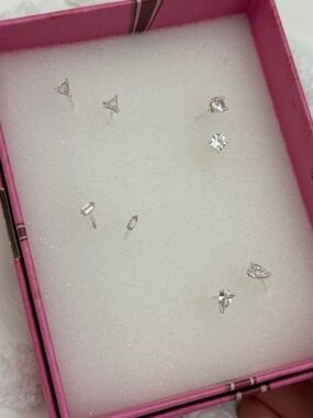 Silver Rhinestone Earrings Set Dainty Minimalist Trendy